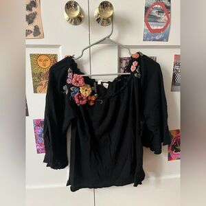 Anthropologie Moth for 3/4 Sleeve Black Wool Blend Blouse